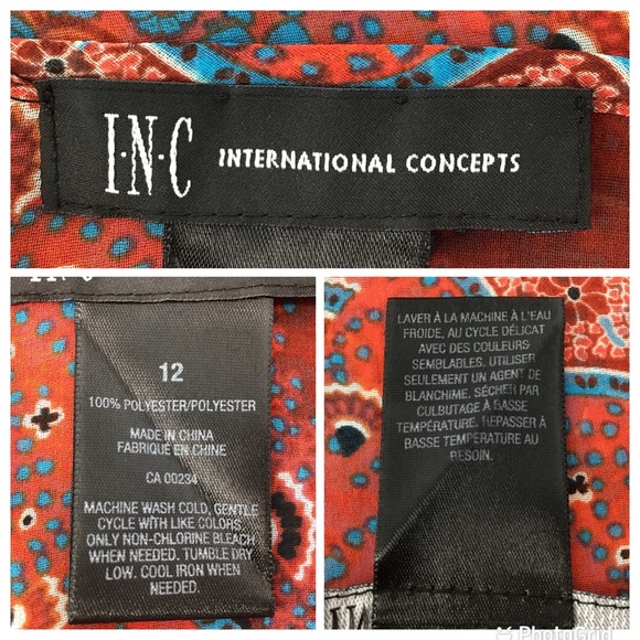 INC Sheer Red Paisley Short Sleeve Top, 12 - Picture 16 of 16